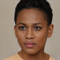 Neutral black young-adult female with short  brown hair and brown eyes