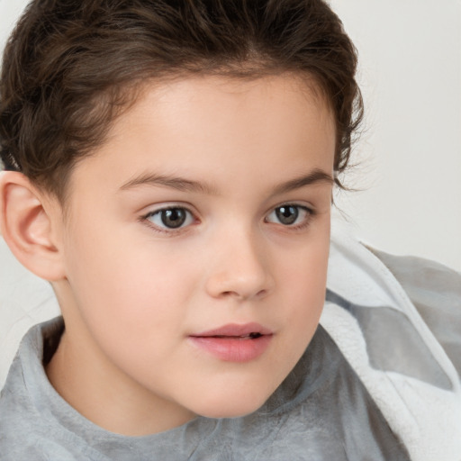 Neutral white child female with short  brown hair and brown eyes