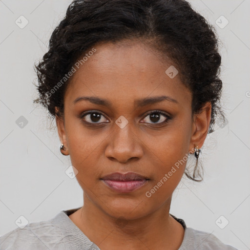 Neutral black young-adult female with short  brown hair and brown eyes