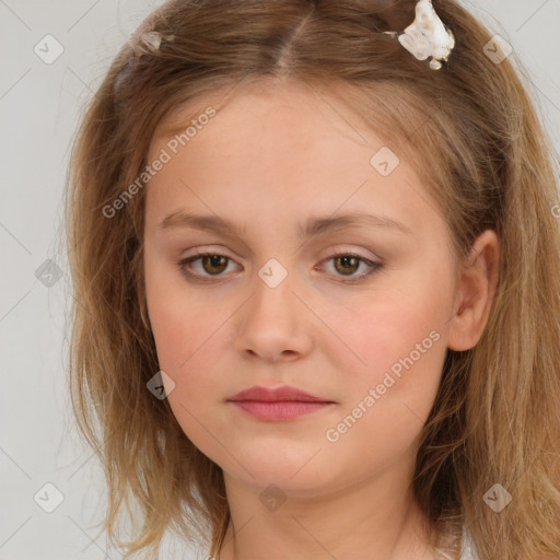 Neutral white child female with medium  brown hair and brown eyes