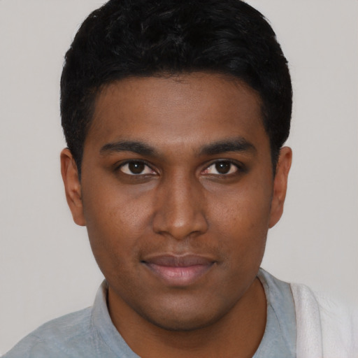 Neutral black young-adult male with short  brown hair and brown eyes