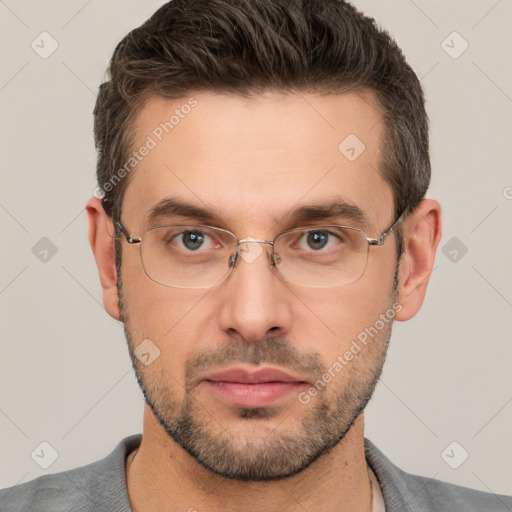 Neutral white adult male with short  brown hair and brown eyes