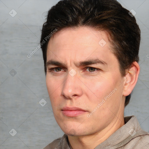 Neutral white adult male with short  brown hair and brown eyes