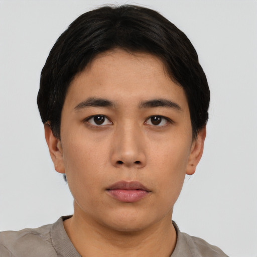 Neutral asian young-adult male with short  black hair and brown eyes