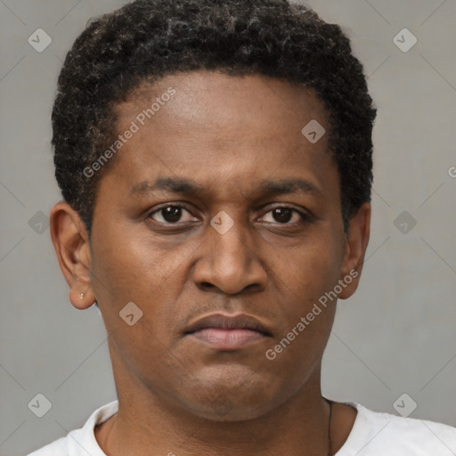 Neutral latino young-adult male with short  brown hair and brown eyes