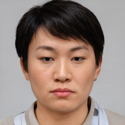 Neutral asian young-adult female with medium  brown hair and brown eyes