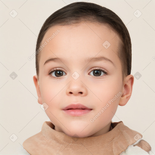 Neutral white child female with short  brown hair and brown eyes