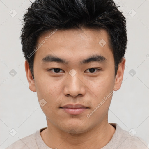 Neutral asian young-adult male with short  black hair and brown eyes