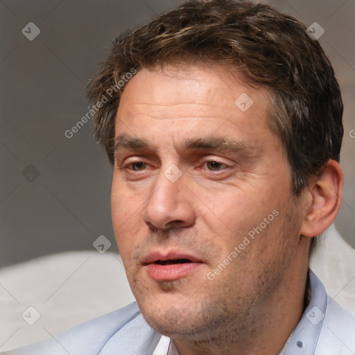 Neutral white adult male with short  brown hair and brown eyes