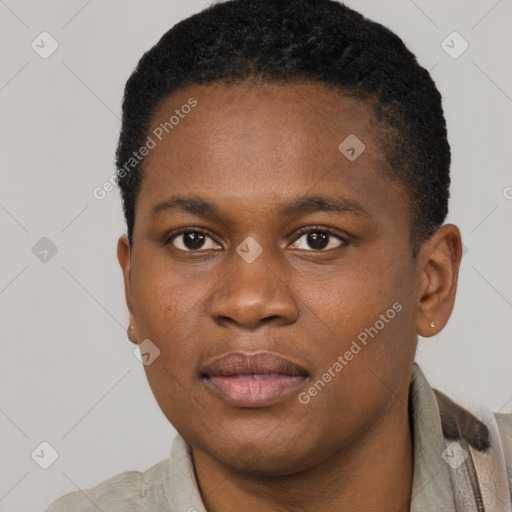 Neutral black young-adult male with short  brown hair and brown eyes