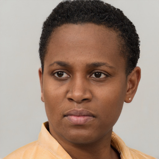 Neutral latino young-adult female with short  brown hair and brown eyes