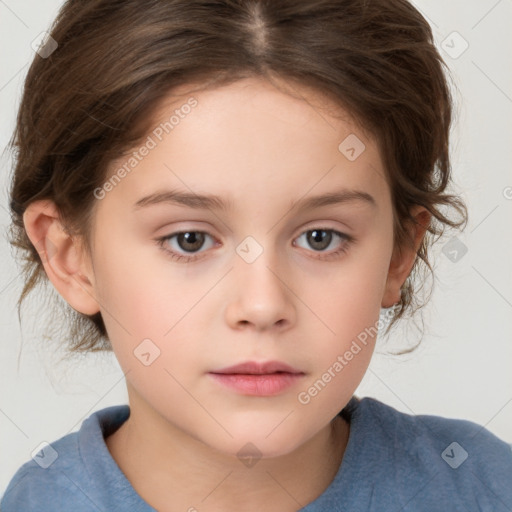 Neutral white child female with medium  brown hair and brown eyes