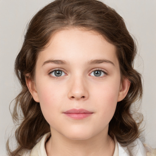 Neutral white child female with medium  brown hair and brown eyes