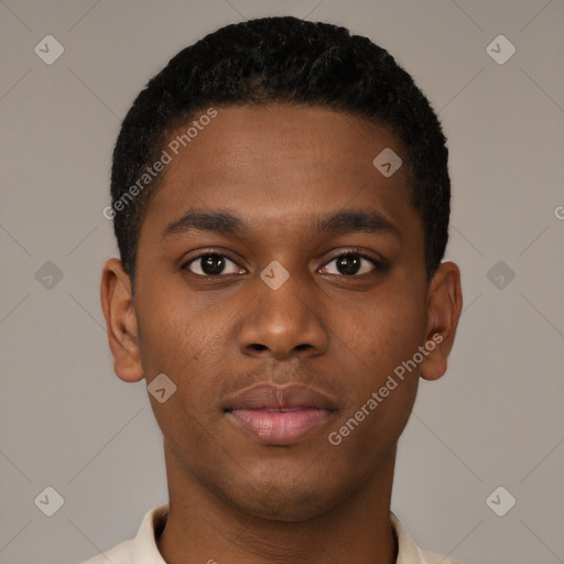 Neutral black young-adult male with short  brown hair and brown eyes