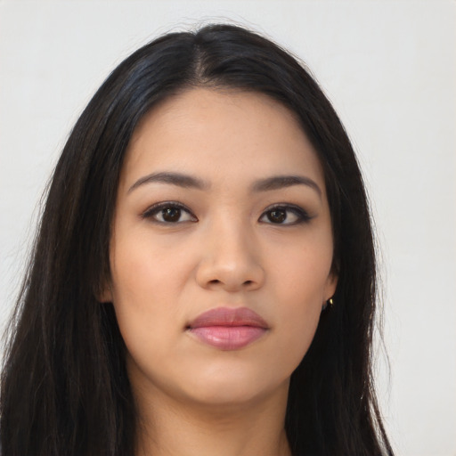 Neutral asian young-adult female with long  black hair and brown eyes