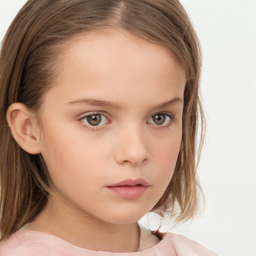 Neutral white child female with long  brown hair and brown eyes