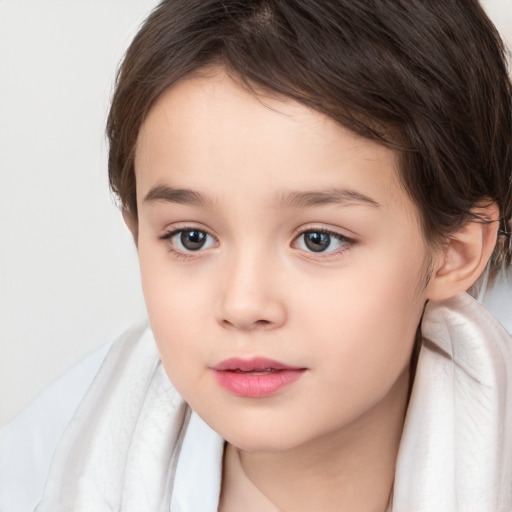 Neutral white child female with medium  brown hair and brown eyes