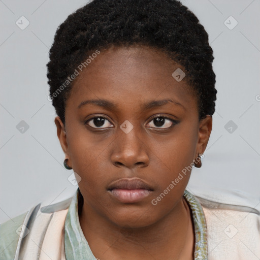 Neutral black young-adult female with short  brown hair and brown eyes