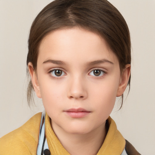 Neutral white child female with medium  brown hair and brown eyes