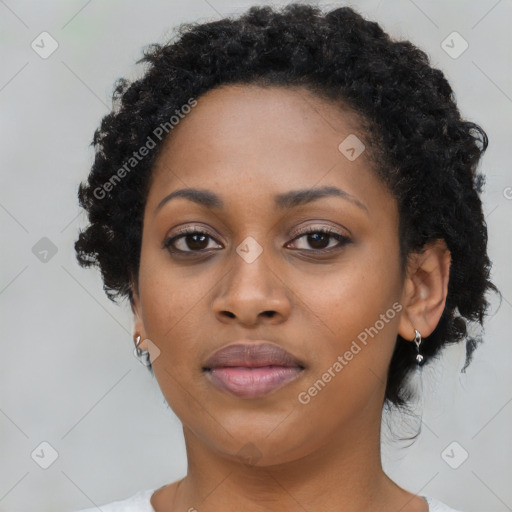 Neutral black young-adult female with short  brown hair and brown eyes