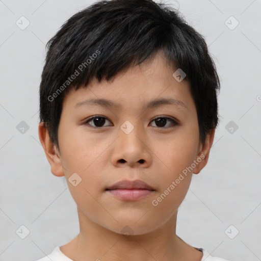 Neutral asian young-adult female with short  brown hair and brown eyes