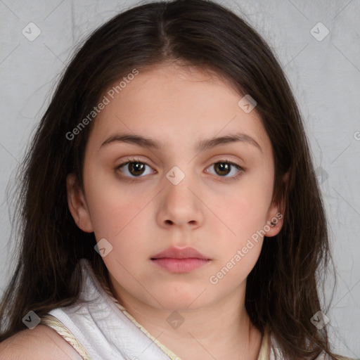 Neutral white child female with medium  brown hair and brown eyes