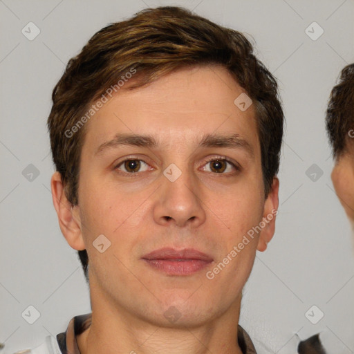 Neutral white adult male with short  brown hair and brown eyes