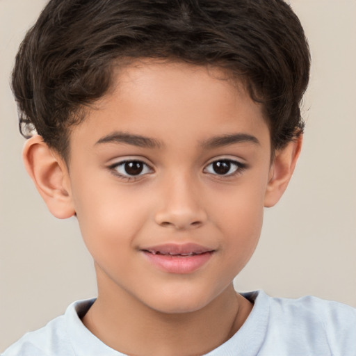 Joyful white child female with short  brown hair and brown eyes