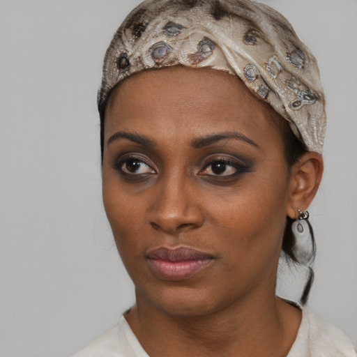 Neutral latino young-adult female with short  black hair and brown eyes