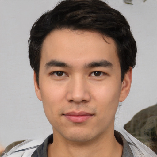 Neutral white young-adult male with short  black hair and brown eyes