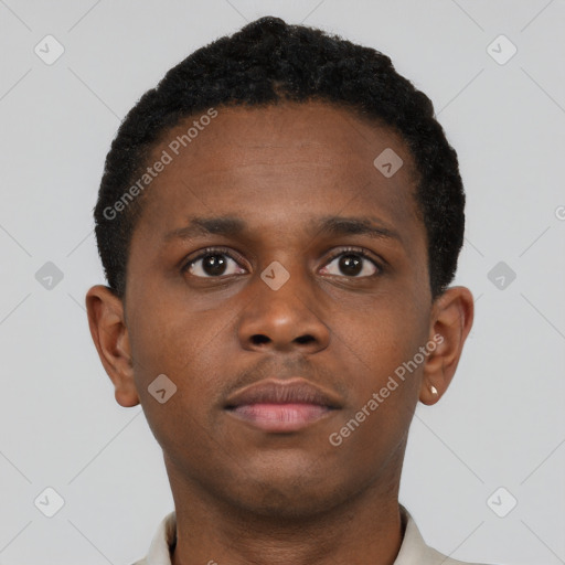 Neutral black young-adult male with short  brown hair and brown eyes