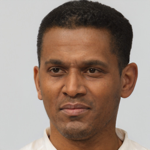 Neutral black young-adult male with short  brown hair and brown eyes