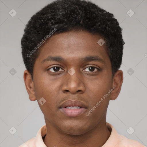 Neutral black young-adult male with short  brown hair and brown eyes