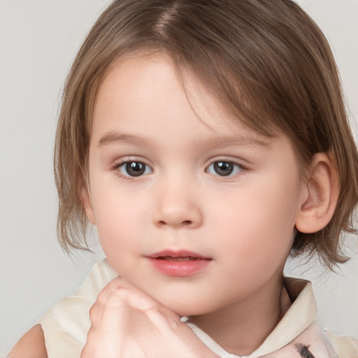 Neutral white child female with medium  brown hair and brown eyes