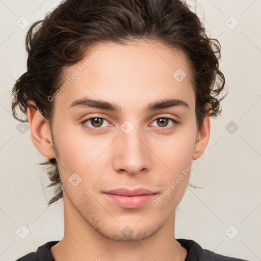 Neutral white young-adult male with medium  brown hair and brown eyes