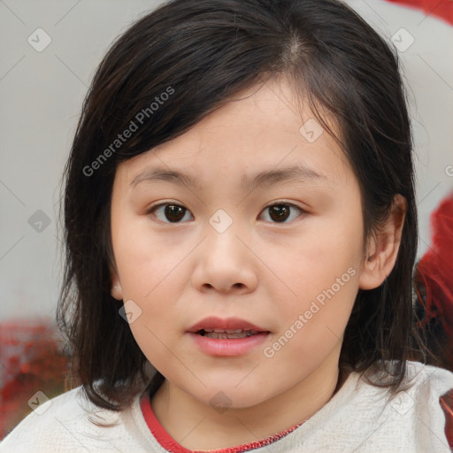 Neutral white child female with medium  brown hair and brown eyes