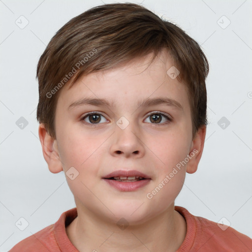 Neutral white child female with short  brown hair and brown eyes