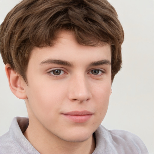 Neutral white child male with short  brown hair and grey eyes