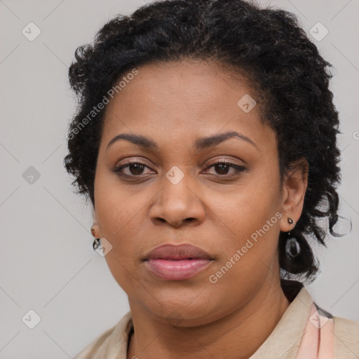 Neutral black young-adult female with short  brown hair and brown eyes