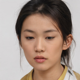 Neutral asian young-adult female with medium  brown hair and brown eyes