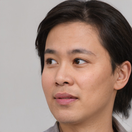 Neutral asian young-adult male with medium  brown hair and brown eyes