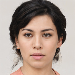 Neutral asian young-adult female with medium  brown hair and brown eyes