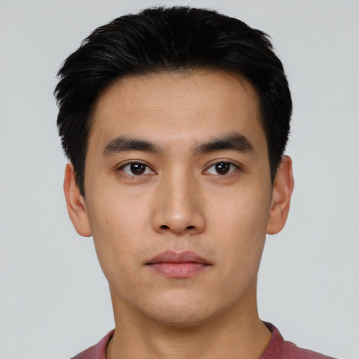 Neutral asian young-adult male with short  black hair and brown eyes