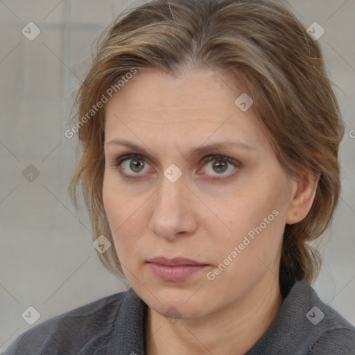 Neutral white adult female with medium  brown hair and brown eyes