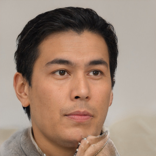 Neutral latino young-adult male with short  brown hair and brown eyes