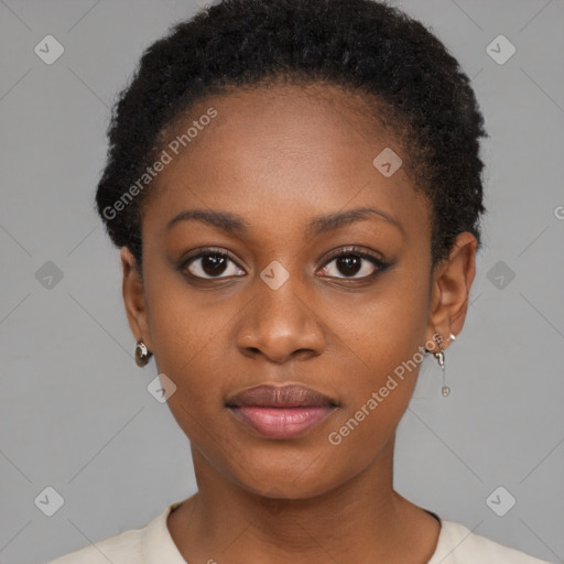 Neutral black young-adult female with short  brown hair and brown eyes