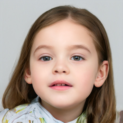 Neutral white child female with medium  brown hair and brown eyes