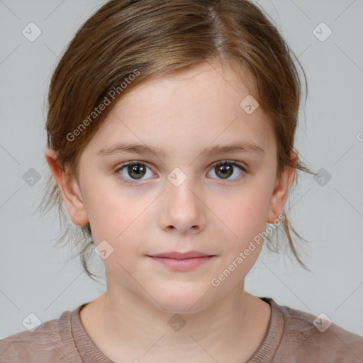 Neutral white child female with medium  brown hair and brown eyes