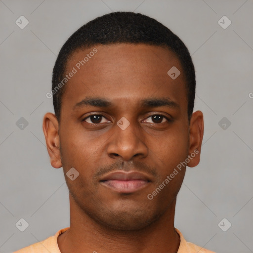 Neutral black young-adult male with short  brown hair and brown eyes