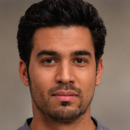 Neutral white young-adult male with short  black hair and brown eyes
